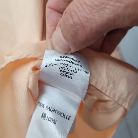 Eddie Bauer Button Down Shirt Men XL Peach Wrinkle & Stain Resistant 100% Cotton - Picture 9 of 13